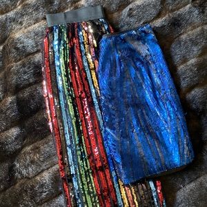 Rainbow 🌈 and blue sequin skirts